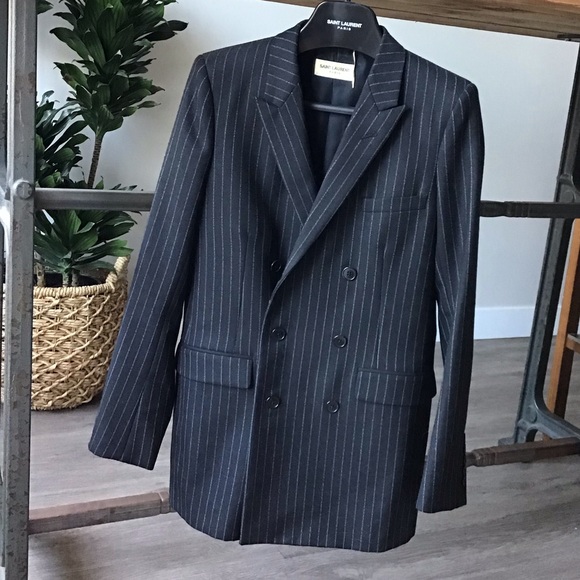 Saint Laurent Charcoal Pinstripe Blazer - Picture 1 of 5